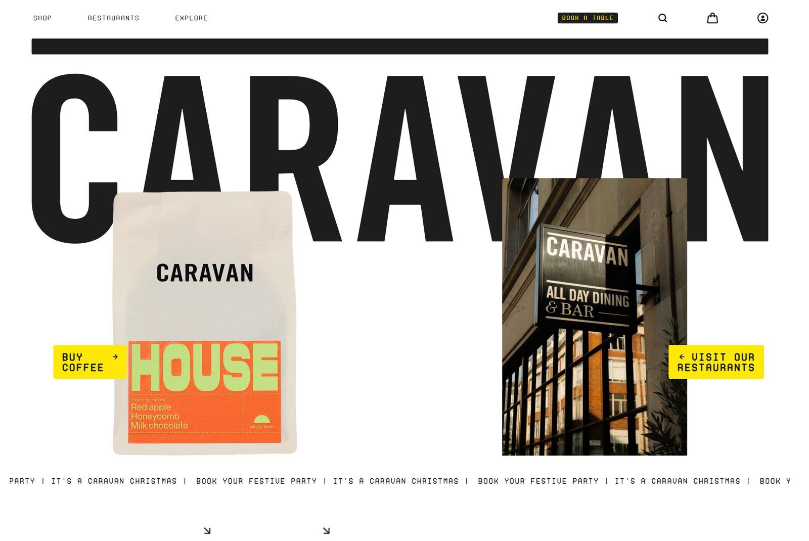 Page d'accueil du site de Caravan à Londres