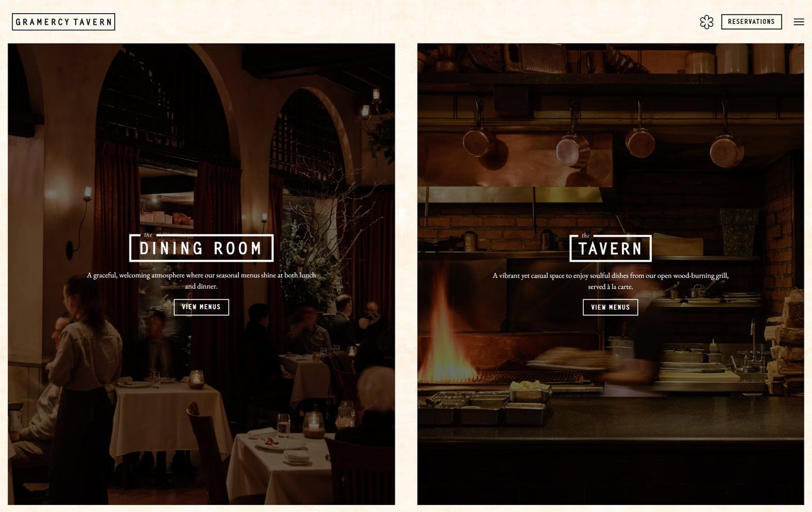 Page d'accueil du site de Gramercy Tavern à New York